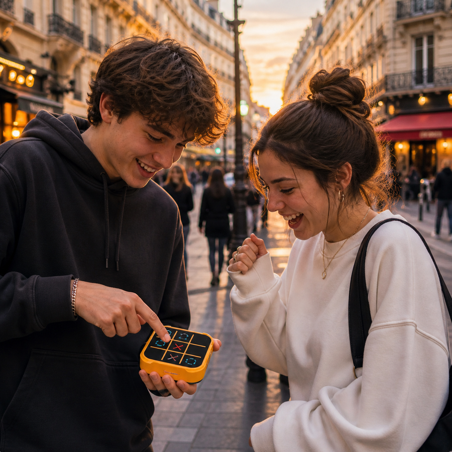 Deux joueurs utilisent un jeu de morpion électronique